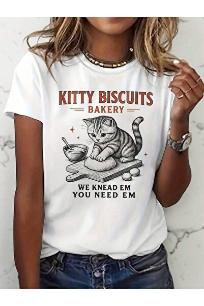 23ERVA Women's Baking T-Shirt - Kitty Biscuits Bakery Graphic Short Sleeve Te...