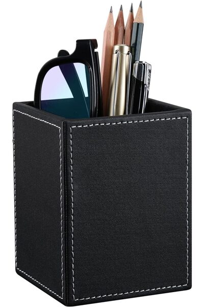 STARSTAR PU leather square pen holder, desktop stationery organizer, office a...