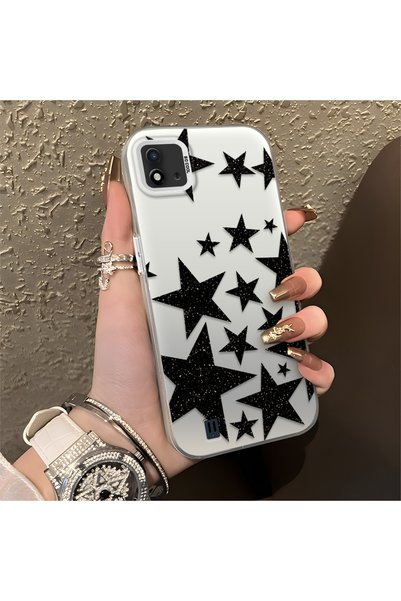 CHICASELUX Realme C20/C20A Compatible High Quality Flat Print Black Star Patt...