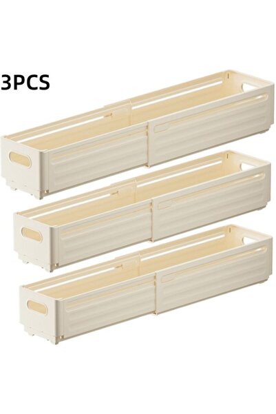 STARSTAR Off-White 3-Piece Extendable Wardrobe Kitchen Storage Box 28x10x8 cm