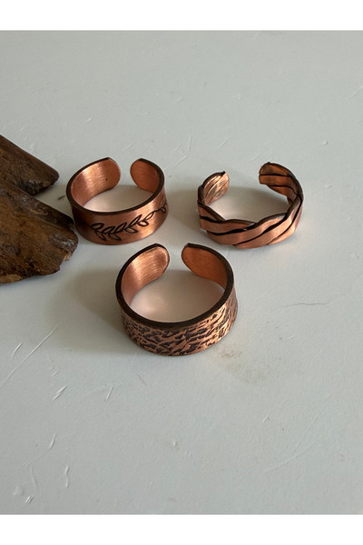 Rupen Kraft Adjustable 3-Piece Handmade Pure Copper Ring Combination Non-Allo...