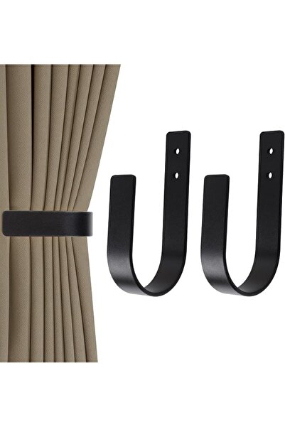 STARSTAR 2-Pack Black Modern Curtain Fasteners Ties Wall U-Shaped Hook Backrests