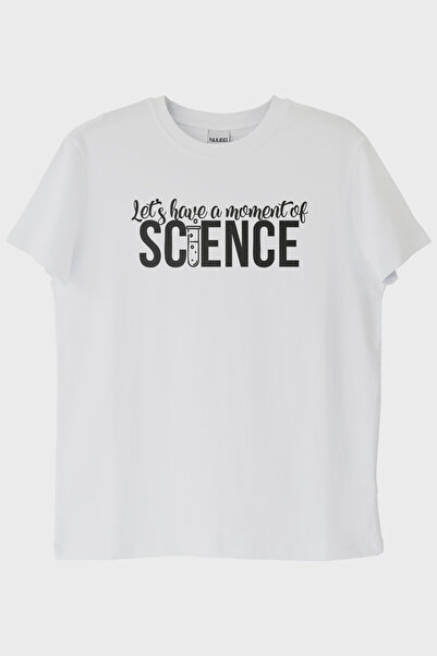 lofux تي شيرت أبيض مطبوع عليه عبارة "Let's Have a Moment of Science"