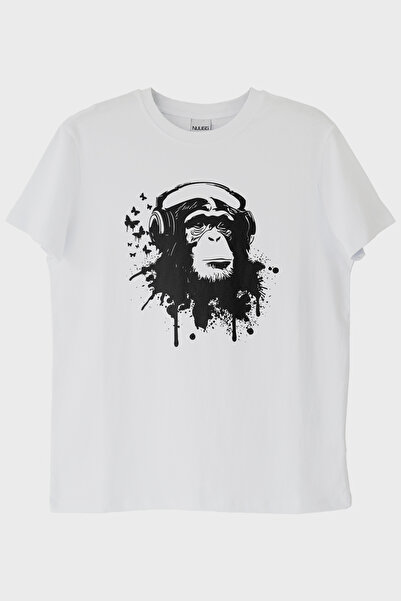 lofux Headphone Wearing Gorilla White T-Shirt