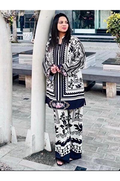 MYSMAR White Cotton Printed Salwar Kameez - HRT3330 | White-Size:2XL-44-Inches