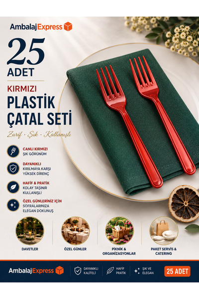 Ambalaj Express.com.tr 25'li LÜX SERT PLASTİK Kırmızı Çatal Parti Doğum Günü ...