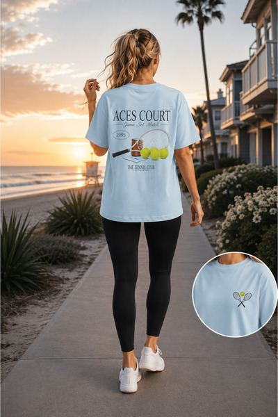 VODEXA Unisex Oversize Tennis Printed T-Shirt 100% Cotton Tennis Themed Comfo...