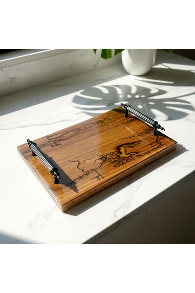 Mekece Presentation Tray Eps-K13 |   Handmade Gold Epoxy Patterned Walnut Wood Decorative Tray