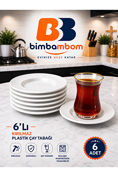 bimbambom 6-Piece White Tea Plate Set Plastic Tea Plates 6 Pieces