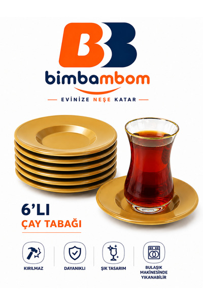 bimbambom 6-Piece Gold Tea Plate Set Plastic Tea Plate 6 Pieces