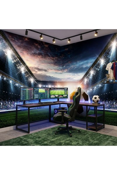DecorDrive Işıklandırılmış Dev Futbol Stadyumu Manzaralı Duvar Kağıdı