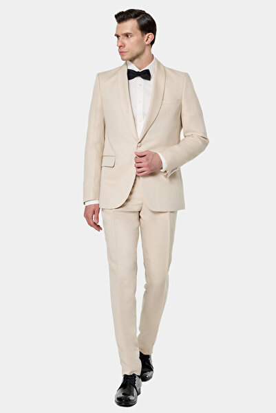 Tween Slim Fit Ekru Düz %100 Pamuklu Smokin Gömlek