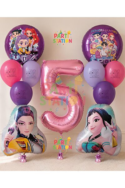 Parti Station K-Pop Balloon 5Th Birthday Set 11 Piece Demon Hunters Balloon Set