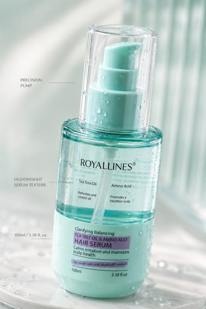 ROYALLINES Tea Tree Oil & Amino Acid Clarifying Balancing Hair Serum 100ml – Lightweight Scalp Care Serum for Oily Roots, Freshness, Smoothness & Shine