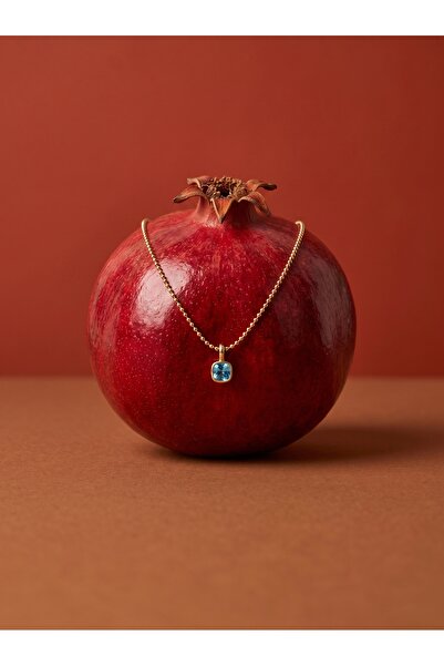 Silveria Jewels 925 Ayar Gümüş Aqua Kare Taşlı Top Zincir Kolye
