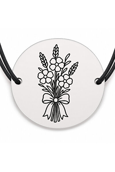 Simoshop Brățară argint 925 cu bănuț gravat buchet de flori de câmp, șnur neg...