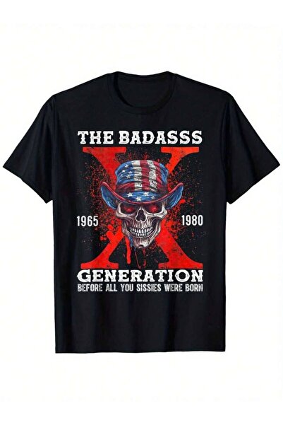 29CUN Gen X T-Shirt With Graphic - Featuring A Retro Skull American Flag Desi...