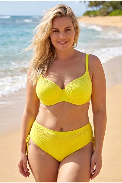 hazelin Women's Yellow Plus Size Stone Embellished Lined Bikini Set Hzl25S-Lc...