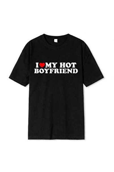 k222 تي شيرت قطني عالي الجودة بطباعة I Love My Hot Girlfriend Boyfriend، تي ش...