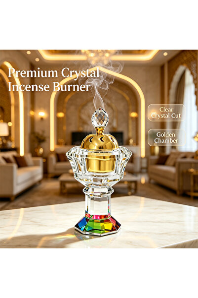 ARIANA Luxury Crystal Bakhoor Incense Burner with Gold Inner Chamber, Cut Gla...