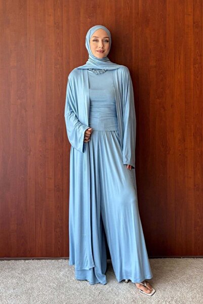 Ceylan Otantik Ice Blue Viscose Triple Set