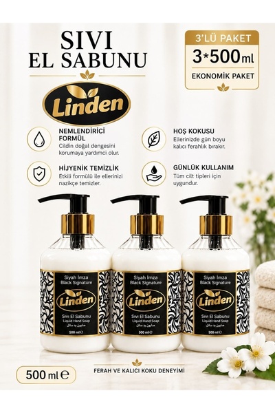 Linden Liquid Hand Soap Black Signature 500 ml Black Signature X3 Pieces