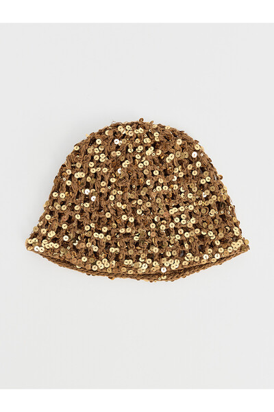 LC Waikiki Lcw Accessories Brown Sequined Women's Beret with Nevavm Difference