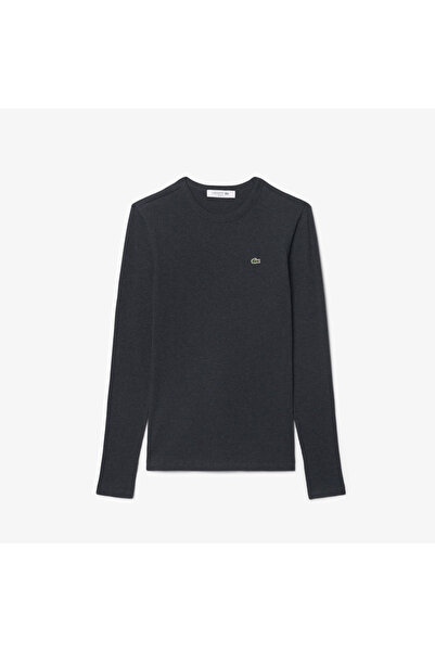 Lacoste Kadın Slim Fit Uzun Kollu Bisiklet Yaka Gri T-Shirt