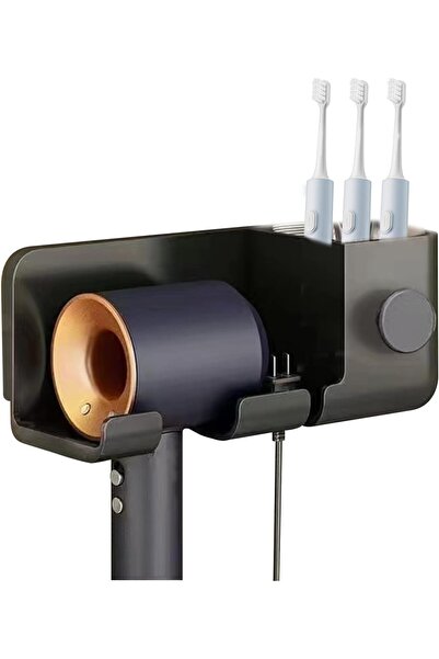 STARSTAR Bathroom hairdryer holder - with storage tube - black