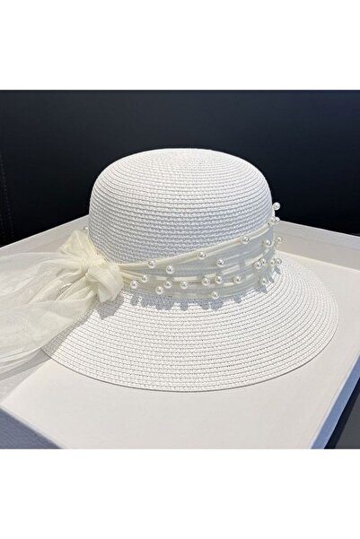 STARSTAR Lace pearl straw hat for women, summer beach vacation sun protection...