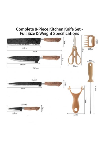 Klyte 8-Piece Kitchen Knife Set with Scissors and Peeler, Ultra-Sharp Chef Knives for Meat & Vegetable Prep, Ergonomic Handle Cooking Cutlery for Home Kitchens, Chefs & Cooks