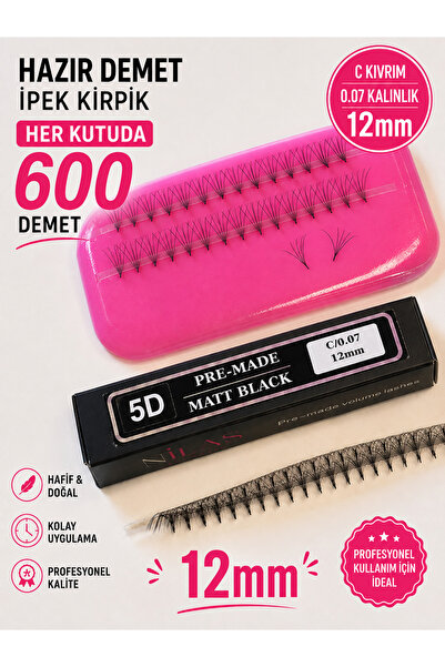 Genel Markalar Hazır Demet İpek Kirpik 5D Rus Volume Turbo Fan 12mm C Kıvrım ...