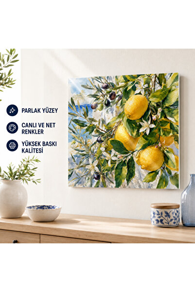 HiperAD Reklam Akdeniz Limon ve Zeytin Dalı Temalı 4.5 mm Dekota Tablo, Mutfa...
