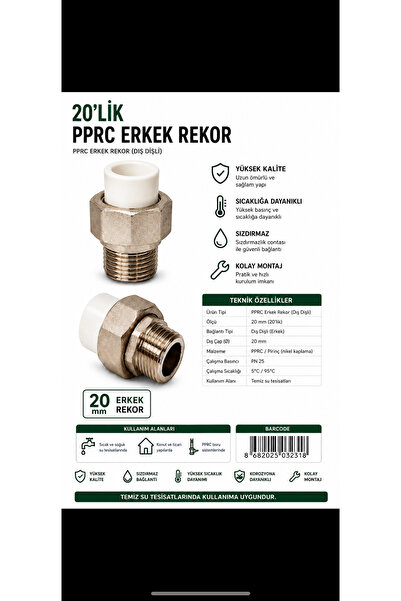 20’lik PPRC Oynar Başlıklı Erkek Rekor 1/2” (20x1/2”) – Dış Dişli