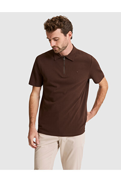Pierre Cardin Brown Regular Fit Zippered Polo Collar T-Shirt 50334988-Vr029