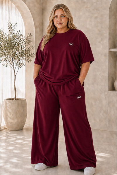 Joetsu Women's Printed T-Shirt and High-Waisted Wide-Leg Pants Two-Piece Set