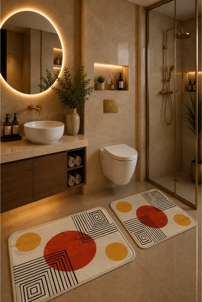 ZNG design home طقم سجادة حمام مكون من قطعتين بقاعدة مانعة للانزلاق وقابلة لل...