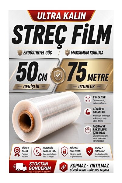 Genel Markalar Metel Palet Streç Film 50 cm En * 75 mt Uzunluk 1 Bobin 1 kg