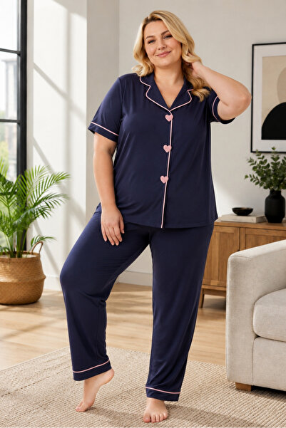 ELİTOL Bamboo Örme Kalp Nakışlı Kadın Pijama Takımı
