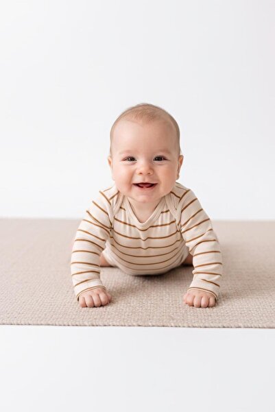 MiaBaby Striped Single Jersey Long Sleeve Bodysuit with Snap Fasteners