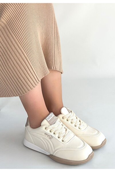 ALFA AKSESUAR 03 Tawen Beige Leather Lace-Up Sneakers