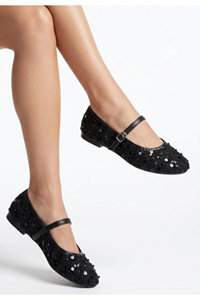 DMR Elegance Cawe Black Tulle Ballerina Shoes