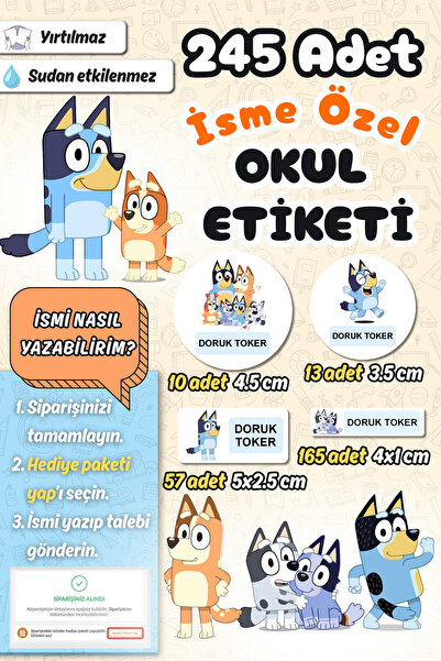 Sticker Ekspres Okul Etiketi Yeni Bluey Kalem Defter Etiketi Özel İsim Yazıla...