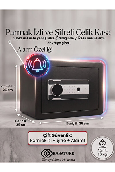 kasatürk Parmak İzli Ve Elektronik Şifreli Çelik Para Kasası - Alarm'lı !