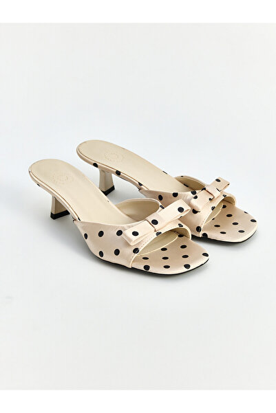 LC Waikiki Nevavm Women's Heeled Slippers with Polka Dot Bow Detail