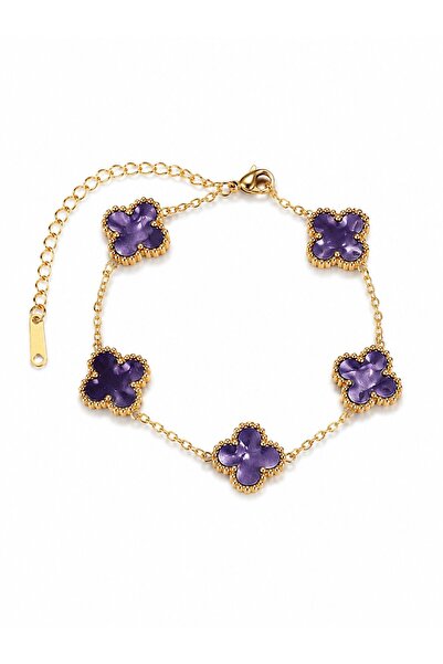 serelya 316L Steel Pearlescent Purple Gold Color Clover Women's Bracelet