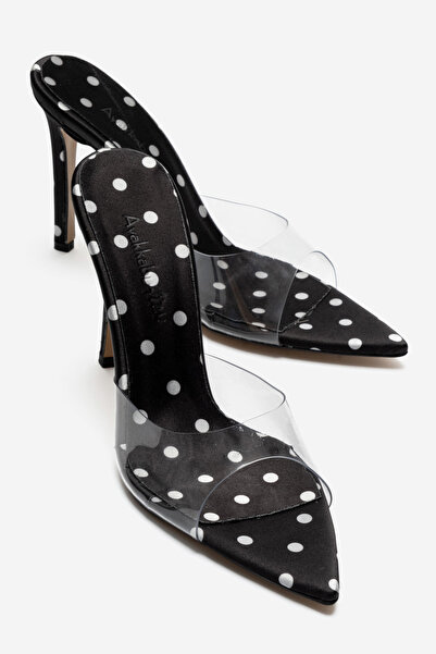 Ayakkabı Ateşi Women's Black Polka Dot Detailed Pointed Toe Thin Heeled Trans...