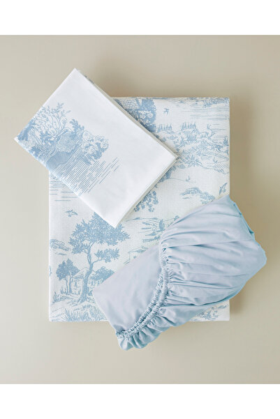 English Home Montego Baskılı Pamuklu Tek Kişilik Pike Takımı 150x220 cm Mavi
