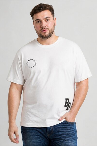 BLANK ESSENTIALS Men Crew Neck Short Sleeve Brand Logo T-Shirt, White