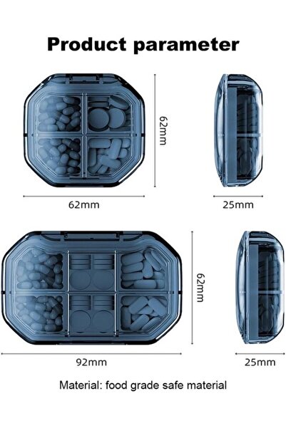 STARSTAR 2-Piece Small Medicine Box Set (Blue) - 6 Compartments + 4 Boxes, Wa...